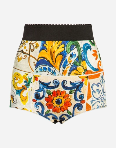 Shop Dolce & Gabbana Majolica-print Brocade Panties In Majolica Print