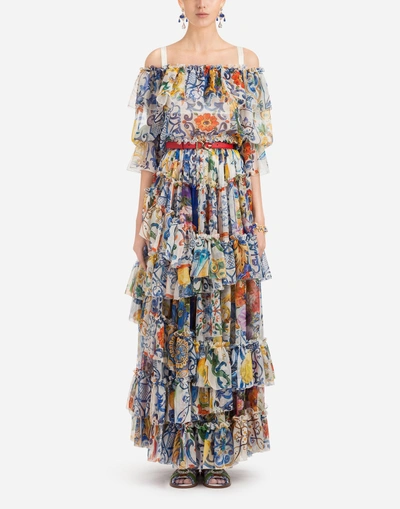 Shop Dolce & Gabbana Majolica Print Silk Dress