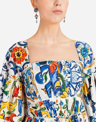 Shop Dolce & Gabbana Majolica-print Cotton Dress In Majolica Print