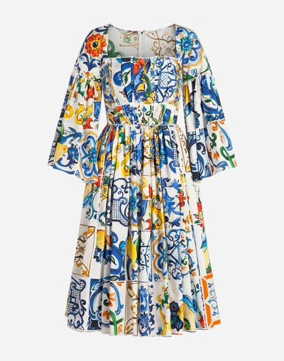 Shop Dolce & Gabbana Majolica-print Cotton Dress In Majolica Print