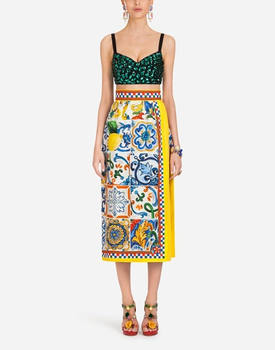 Shop Dolce & Gabbana Majolica-print Cotton Skirt In Majolica Print
