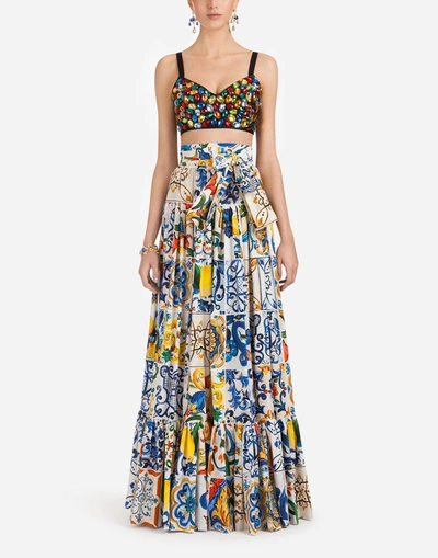 Shop Dolce & Gabbana Majolica-print Cotton Skirt In Majolica Print