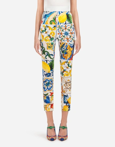 Shop Dolce & Gabbana Majolica-print Silk Leggings In Majolica Print