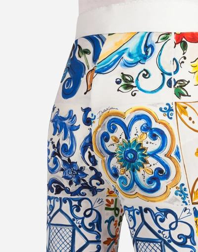 Shop Dolce & Gabbana Majolica-print Silk Leggings In Majolica Print