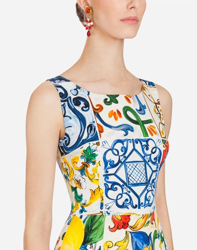 Shop Dolce & Gabbana Short Silk Dress With Majolica Print