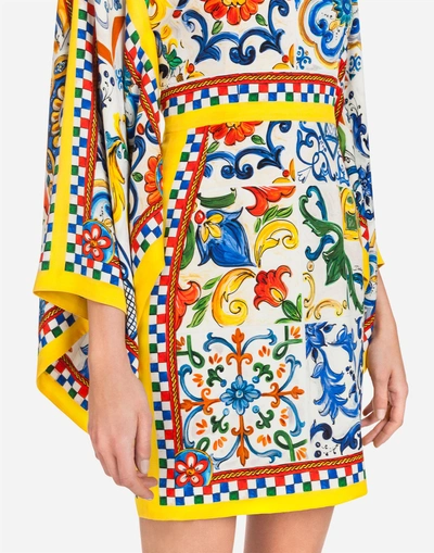 Shop Dolce & Gabbana Short Silk Dress With Majolica Print
