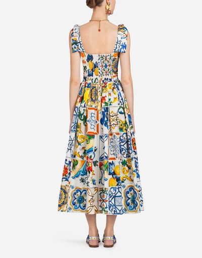 Shop Dolce & Gabbana Long Cotton Dress With Majolica Print