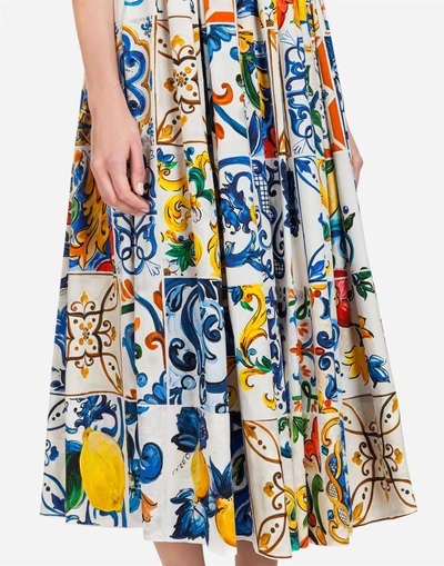 Shop Dolce & Gabbana Long Cotton Dress With Majolica Print