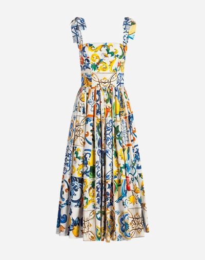 Shop Dolce & Gabbana Long Cotton Dress With Majolica Print