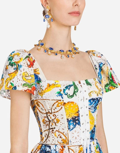 Shop Dolce & Gabbana Majolica-print Broderie Anglaise Dress In Majolica Print