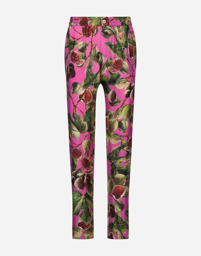 Shop Dolce & Gabbana Printed Silk Pants In Fuchsia