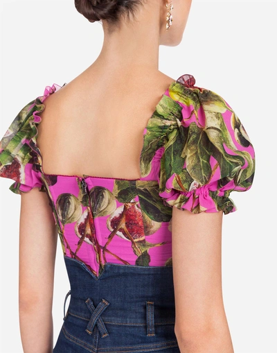 Shop Dolce & Gabbana Printed Silk Bustier In Fuchsia