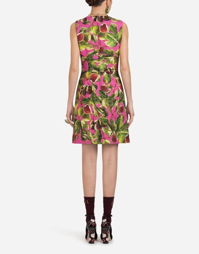 Shop Dolce & Gabbana Printed Brocade Dress In Fuchsia