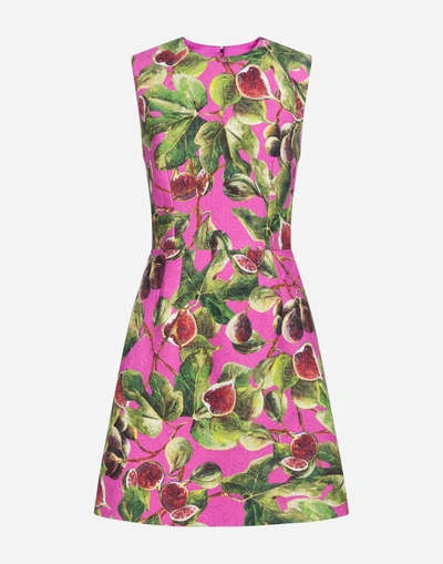Shop Dolce & Gabbana Printed Brocade Dress In Fuchsia