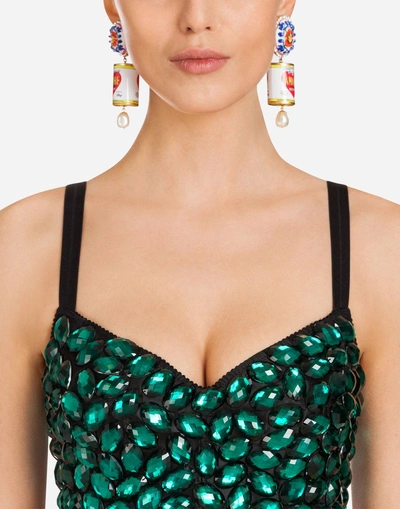 Shop Dolce & Gabbana Bustier With Swarovski Crystals In Green