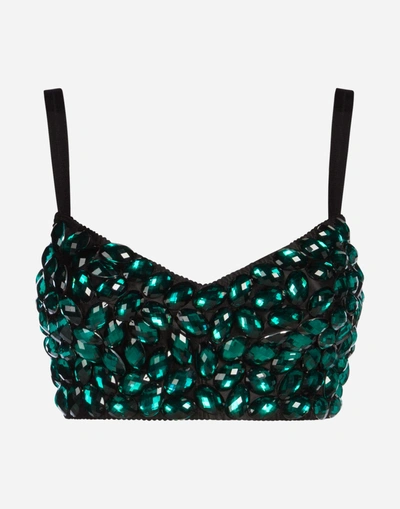 Shop Dolce & Gabbana Bustier With Swarovski Crystals In Green