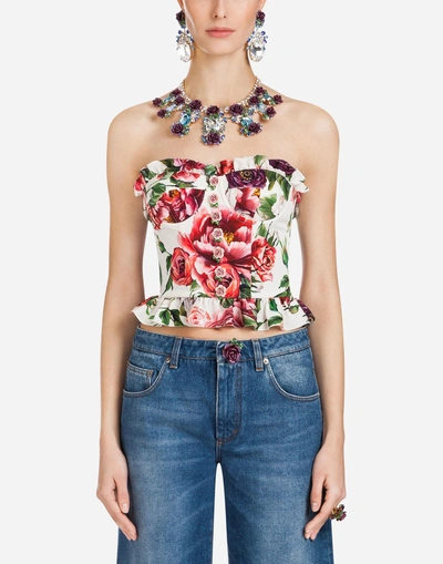 Shop Dolce & Gabbana Peony-print Silk Bustier In Floral Print