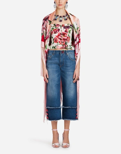 Shop Dolce & Gabbana Peony-print Silk Bustier In Floral Print
