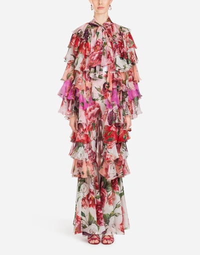 Shop Dolce & Gabbana Silk Coat In Peony Print In Floral Print