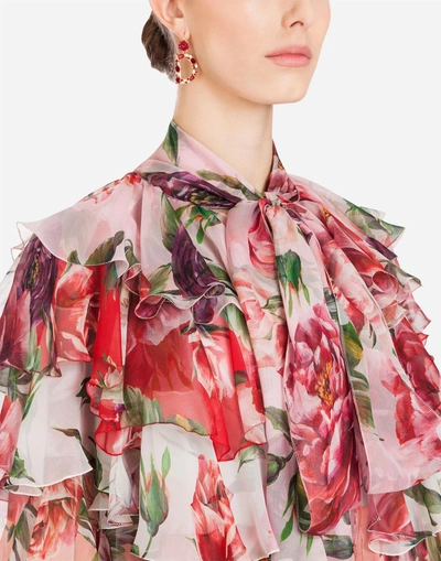 Shop Dolce & Gabbana Silk Coat In Peony Print In Floral Print