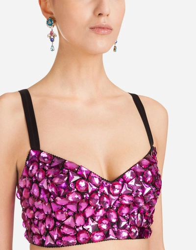 Shop Dolce & Gabbana Bustier With Swarovski Crystals In Fuchsia