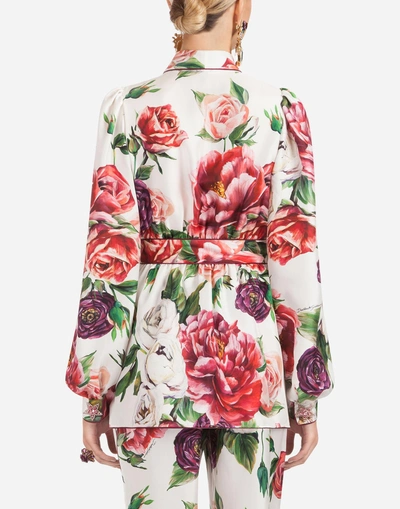 Shop Dolce & Gabbana Peony-print Silk Pajama Shirt In Floral Print