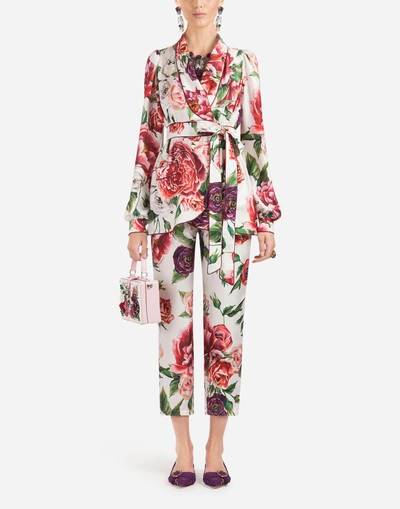 Shop Dolce & Gabbana Peony-print Silk Pajama Shirt In Floral Print