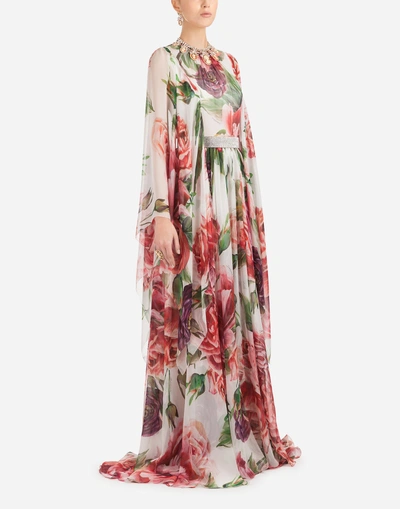 Shop Dolce & Gabbana Peony-print Silk Dress In Floral Print