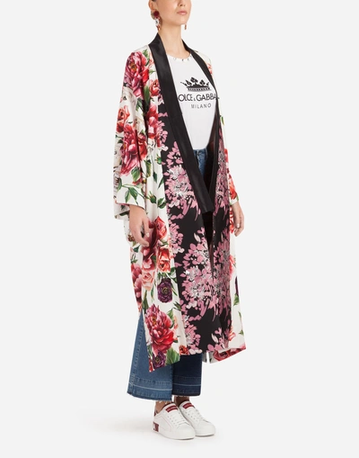 Shop Dolce & Gabbana Peony-print Silk Kimono