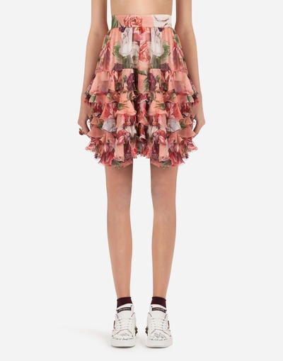 Shop Dolce & Gabbana Peony-print Silk Skirt In Floral Print