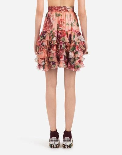 Shop Dolce & Gabbana Peony-print Silk Skirt In Floral Print