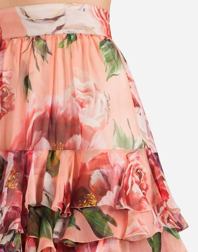 Shop Dolce & Gabbana Peony-print Silk Skirt In Floral Print