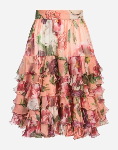 Shop Dolce & Gabbana Peony-print Silk Skirt In Floral Print
