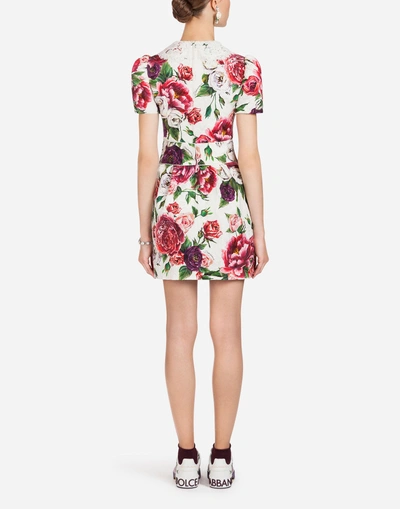 Shop Dolce & Gabbana Peony-print Brocade Dress In Floral Print