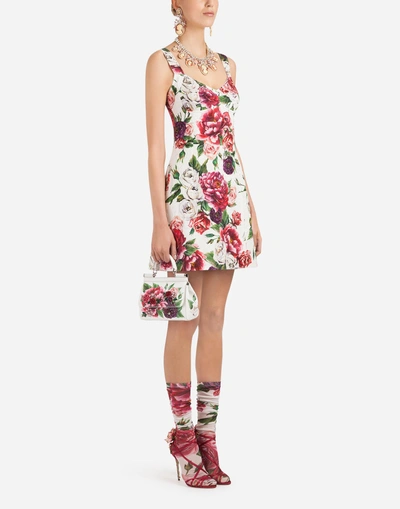 Shop Dolce & Gabbana Peony-print Brocade Dress In Floral Print