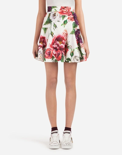 Shop Dolce & Gabbana Peony-print Brocade Skirt In Floral Print