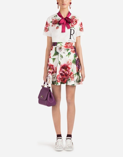 Shop Dolce & Gabbana Peony-print Brocade Skirt In Floral Print