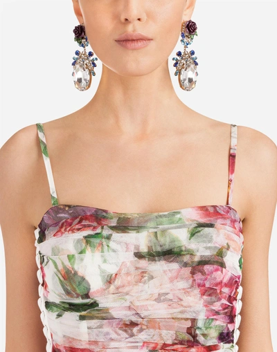 Shop Dolce & Gabbana Peony Print Dress In Tulle In Floral Print