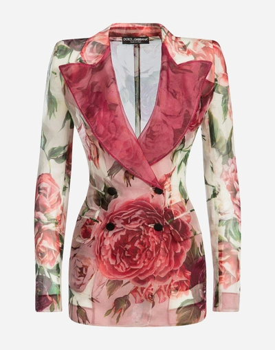Shop Dolce & Gabbana Peony-print Silk Organza Jacket In Floral Print