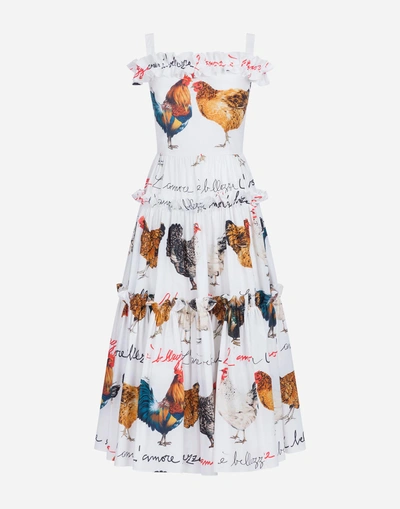 Shop Dolce & Gabbana Printed Poplin Dress In Cream