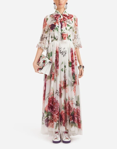 Shop Dolce & Gabbana Peony-print Silk Dress In Floral Print