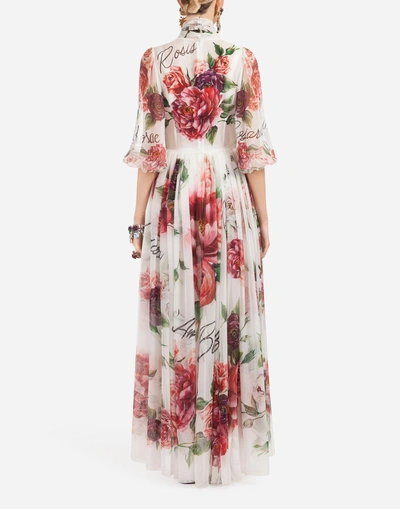 Shop Dolce & Gabbana Peony-print Silk Dress In Floral Print