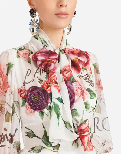 Shop Dolce & Gabbana Peony-print Silk Dress In Floral Print