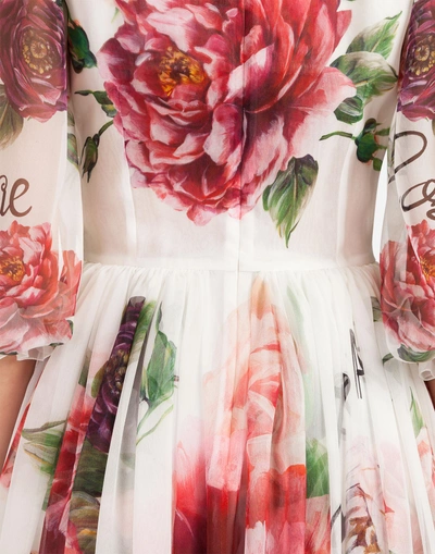 Shop Dolce & Gabbana Peony-print Silk Dress In Floral Print