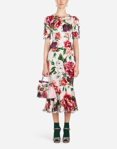 Shop Dolce & Gabbana Peony-print Silk Dress In Floral Print