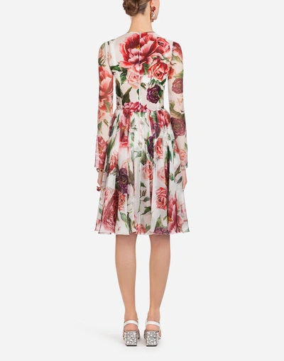 Shop Dolce & Gabbana Peony-print Silk Dress In Floral Print