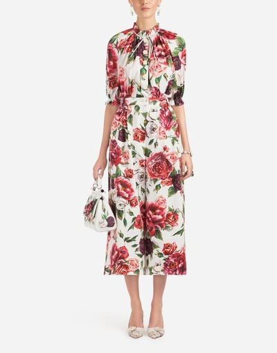 Shop Dolce & Gabbana Peony-print Cotton Pants In Floral Print