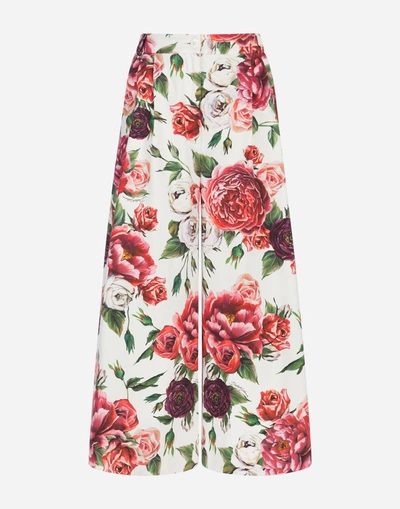 Shop Dolce & Gabbana Peony-print Cotton Pants In Floral Print