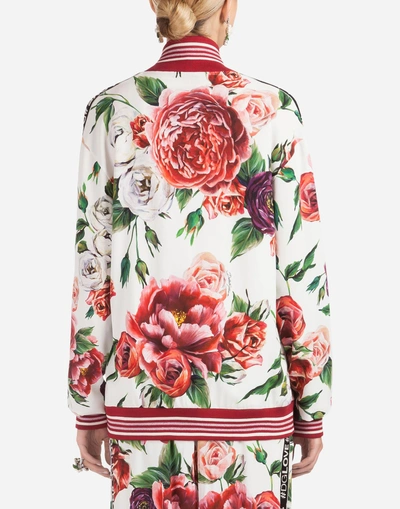 Shop Dolce & Gabbana Sweatshirt In Cady Jersey, Peony Print In Cream