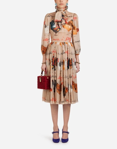 Shop Dolce & Gabbana Chiffon Dress In Beige